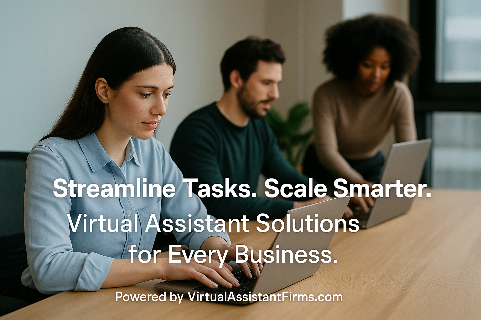 Professional team collaborating with digital performance charts displayed on screen, highlighting the benefits of virtual assistant support in scaling business growth